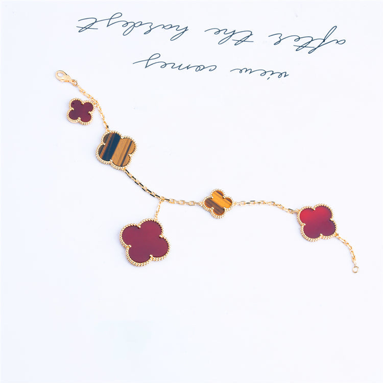 [Angela Jewellery]CLOVER BRACELET 5 MOTIFS CARNELIAN TIGER EYE