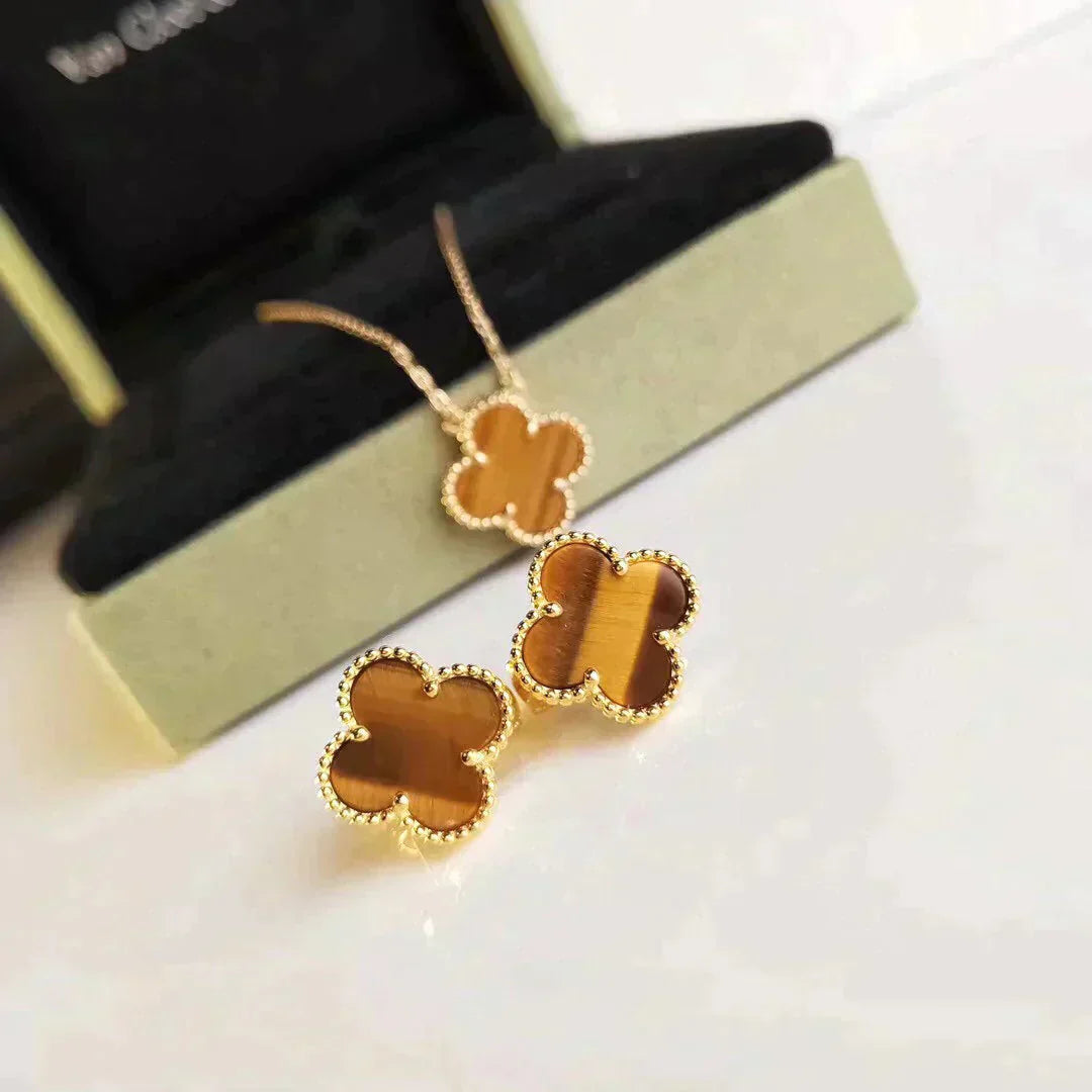 [Angela Jewellery]CLOVER MEDIUM 1 MOTIFS TIGER EYE EARRINGS