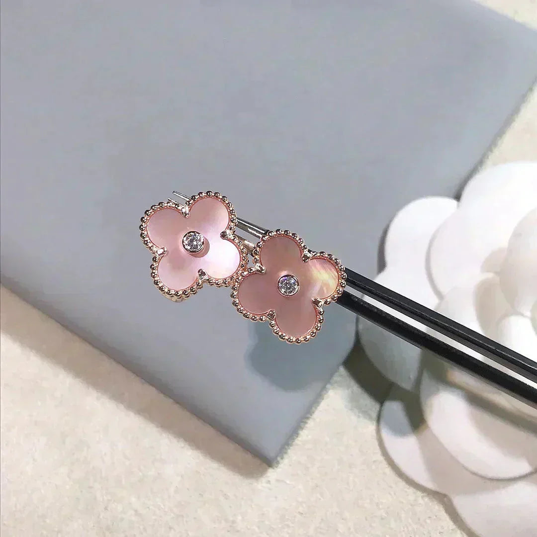 [Angela Jewellery]CLOVER MEDIUM 1 MOTIFS  PINK MOP DIAMOND EARRINGS