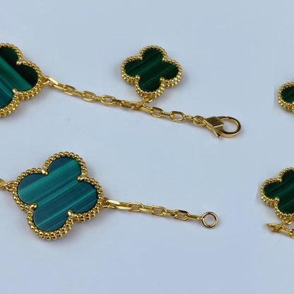[Angela Jewellery]MAGIC CLOVER MALACHITE GOLD BRACELET 5 MOTIFS