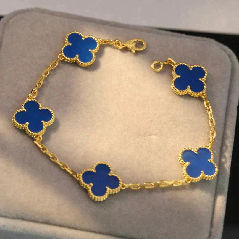 [Angela Jewellery]CLOVER 5 MOTIFS BLUE AGATE BRACELET