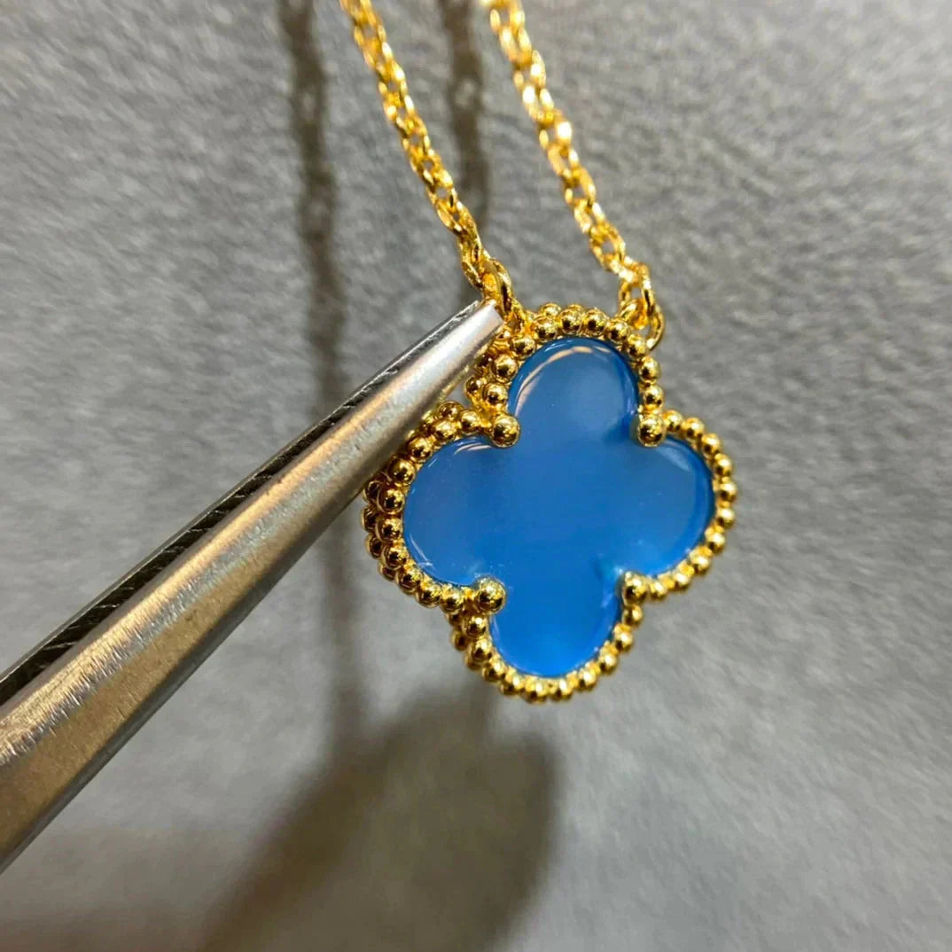 [Angela Jewellery]CLOVER 15MM BLUE AGATE NECKLACE