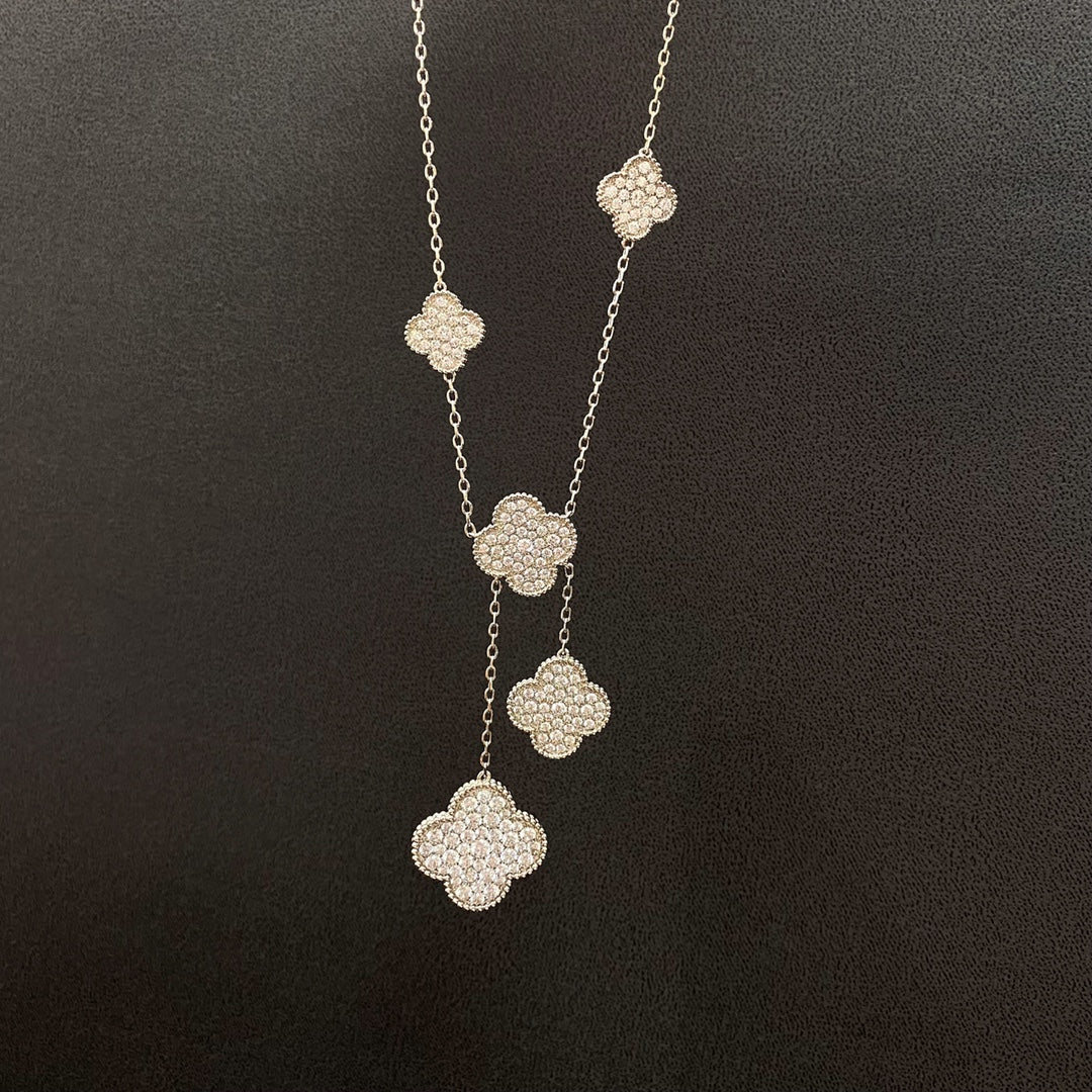 [Angela Jewellery]CLOVER 5 MOTIFS SILVER DIAMONDS NECKLACE