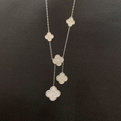[Angela Jewellery]CLOVER 5 MOTIFS SILVER DIAMONDS NECKLACE