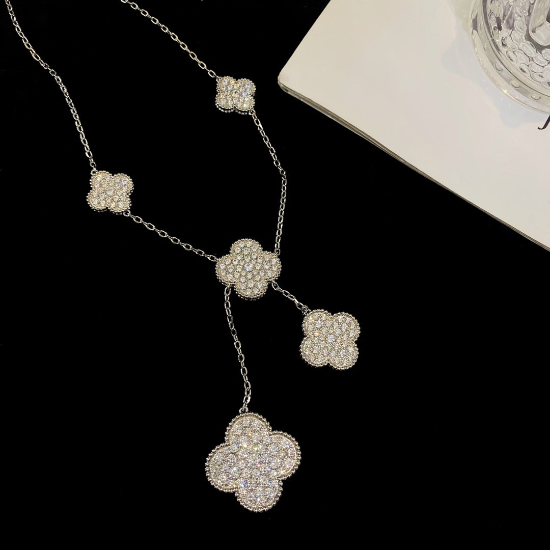 [Angela Jewellery]CLOVER 5 MOTIFS SILVER DIAMONDS NECKLACE