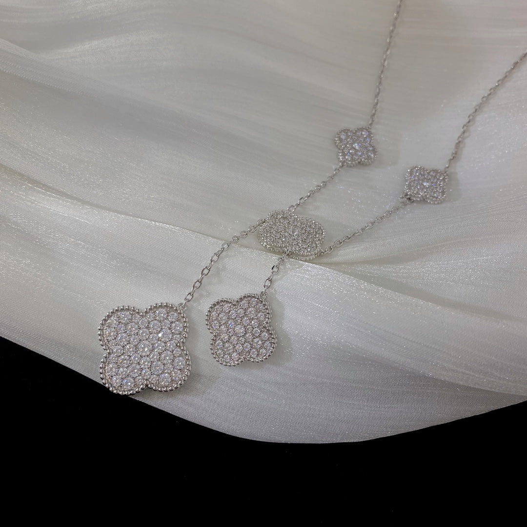 [Angela Jewellery]CLOVER 5 MOTIFS SILVER DIAMONDS NECKLACE