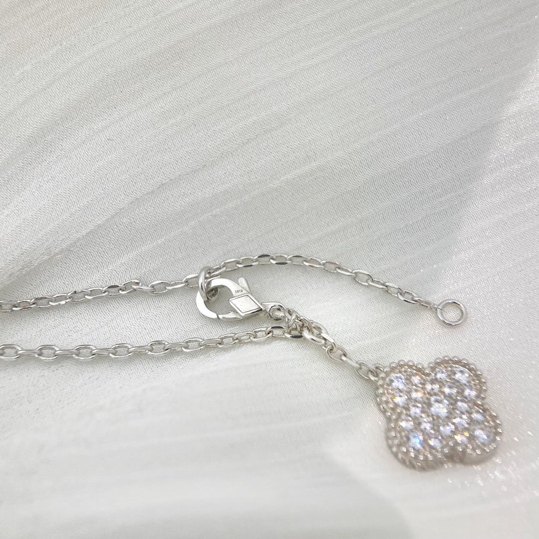 [Angela Jewellery]CLOVER 5 MOTIFS SILVER DIAMONDS NECKLACE