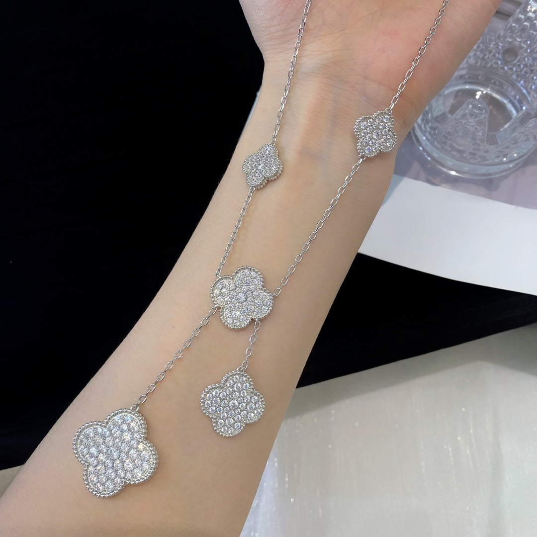 [Angela Jewellery]CLOVER 5 MOTIFS SILVER DIAMONDS NECKLACE