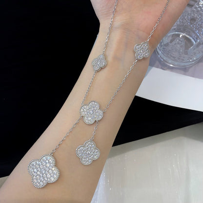 [Angela Jewellery]CLOVER 5 MOTIFS SILVER DIAMONDS NECKLACE