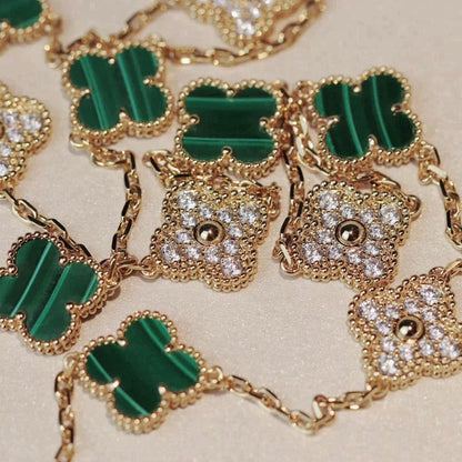 [Angela Jewellery]CLOVER 20 MOTIFS MALACHITE DIAMOND NECKLACE