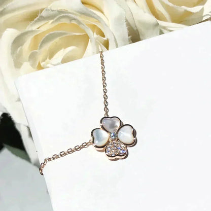 [Angela Jewellery]CLOVER MOP DIAMOND ROSE GOLD NECKLACE