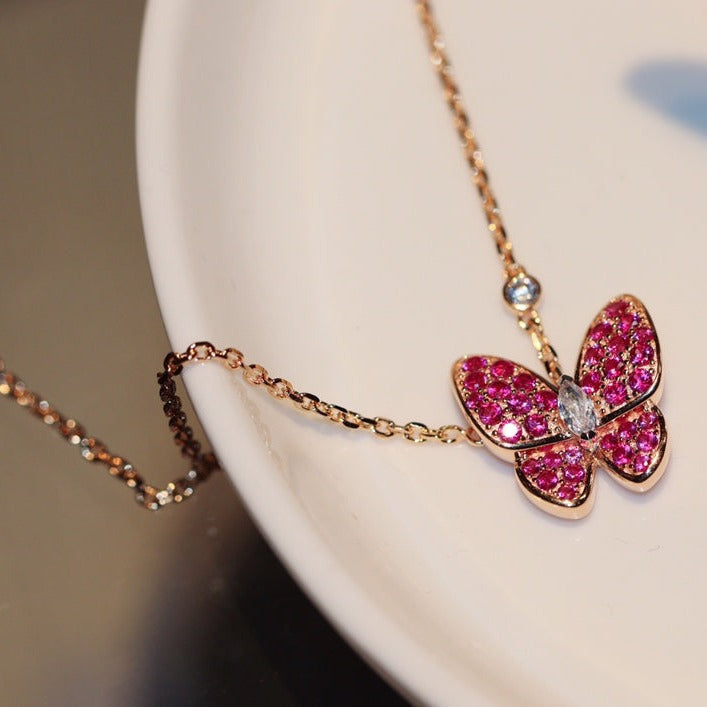 [Angela Jewellery]BUTTERFLY RED DIAMOND ROSE GOLD NECKLACE