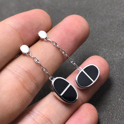 [Angela Jewellery]CHAINE VERSO BLACK CERAMIC SILVER EARRINGS