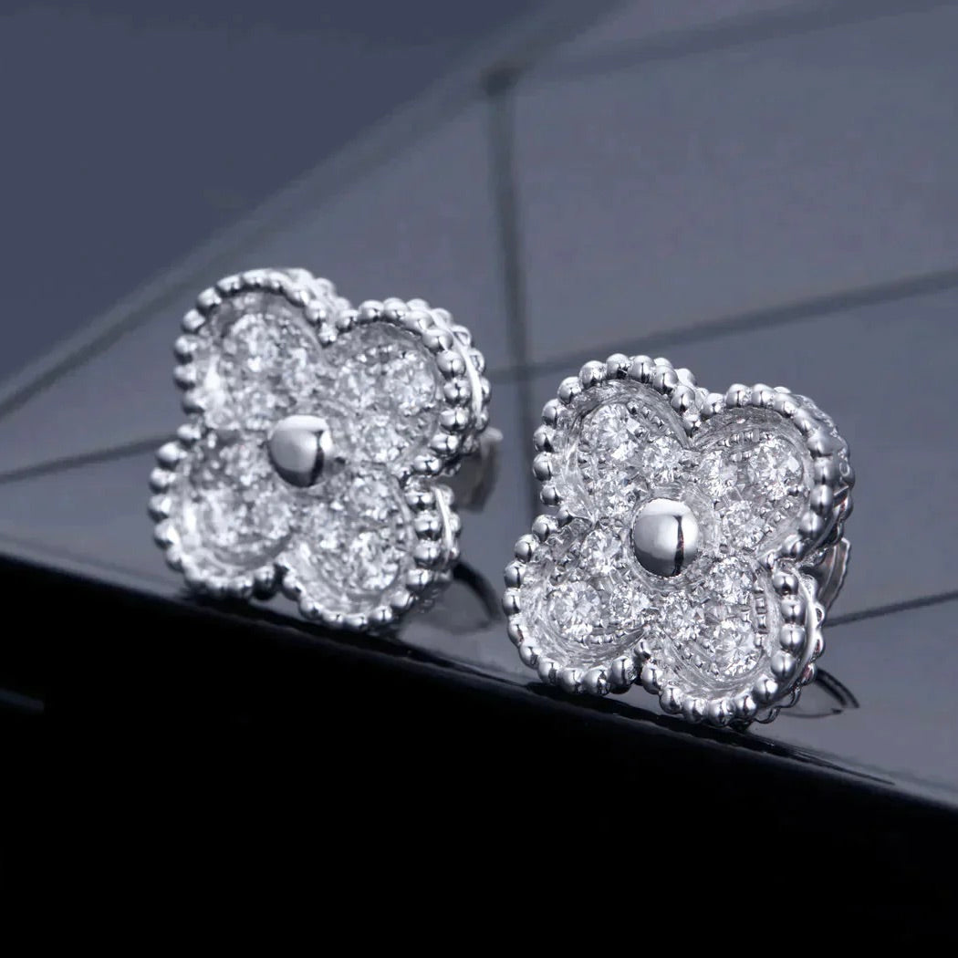[Angela Jewellery]CLOVER 1 MOTIFS DIAMOND STUD EARRINGS SILVER