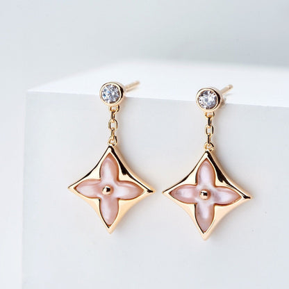 [Angela Jewellery]DOUBLE STAR PINK GOLD MOP DROP EARRINGS