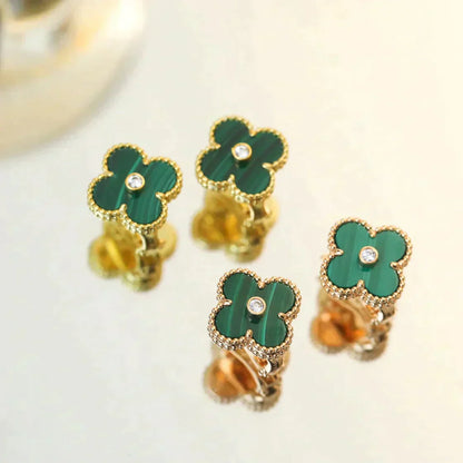 [Angela Jewellery]CLOVER MEDIUM 1 MOTIFS MALACHITE DIAMOND EARRINGS