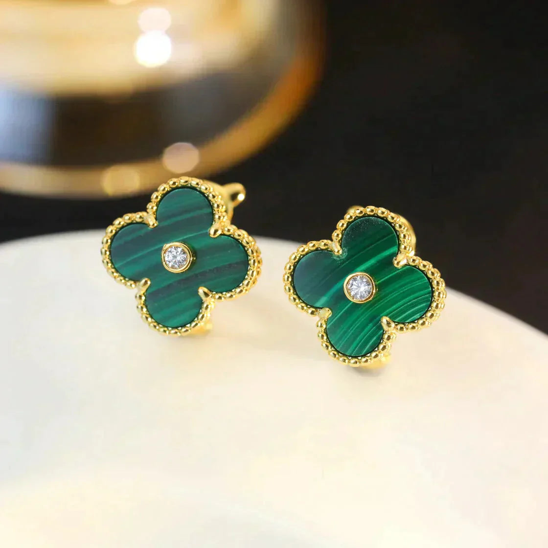 [Angela Jewellery]CLOVER MEDIUM 1 MOTIFS MALACHITE DIAMOND EARRINGS