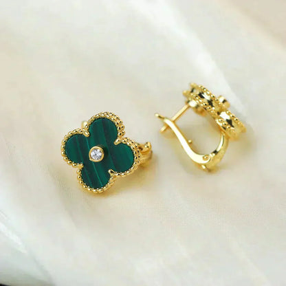 [Angela Jewellery]CLOVER MEDIUM 1 MOTIFS MALACHITE DIAMOND EARRINGS
