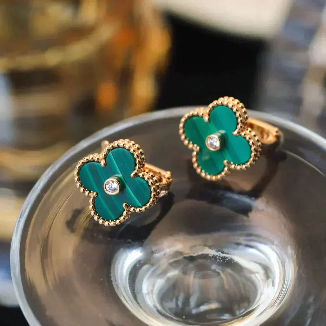 [Angela Jewellery]CLOVER MEDIUM 1 MOTIFS MALACHITE DIAMOND EARRINGS