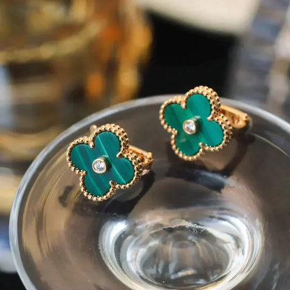 [Angela Jewellery]CLOVER MEDIUM 1 MOTIFS MALACHITE DIAMOND EARRINGS