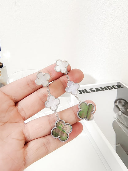 [Angela Jewellery]CLOVER 3 MOTIFS CHALCEDONY DARK MOP SILVER EARRINGS