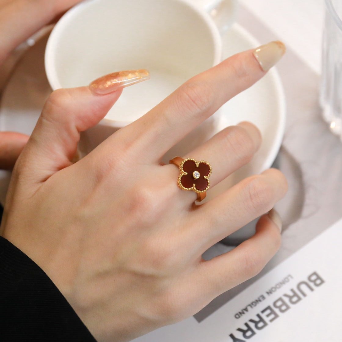 [Angela Jewellery]CLOVER CARNELIAN RING ROSE GOLD DIAMOND