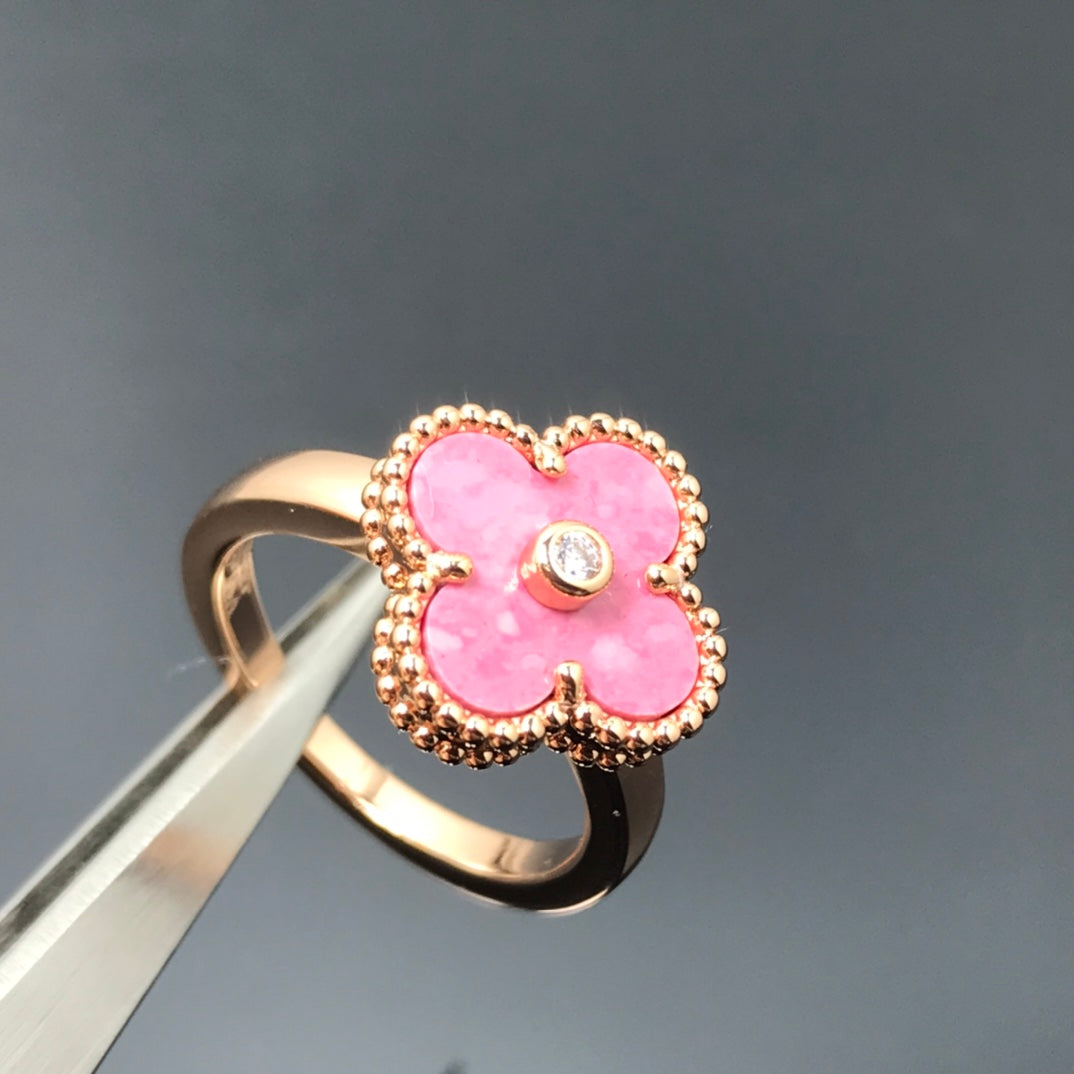 [Angela Jewellery]CLOVER RHODONITE ROSE GOLD RING