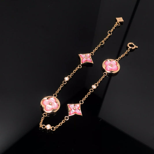 [Angela Jewellery]STAR AND SUN 4 MOTIF PINK MOP PINK GOLD BRACELET