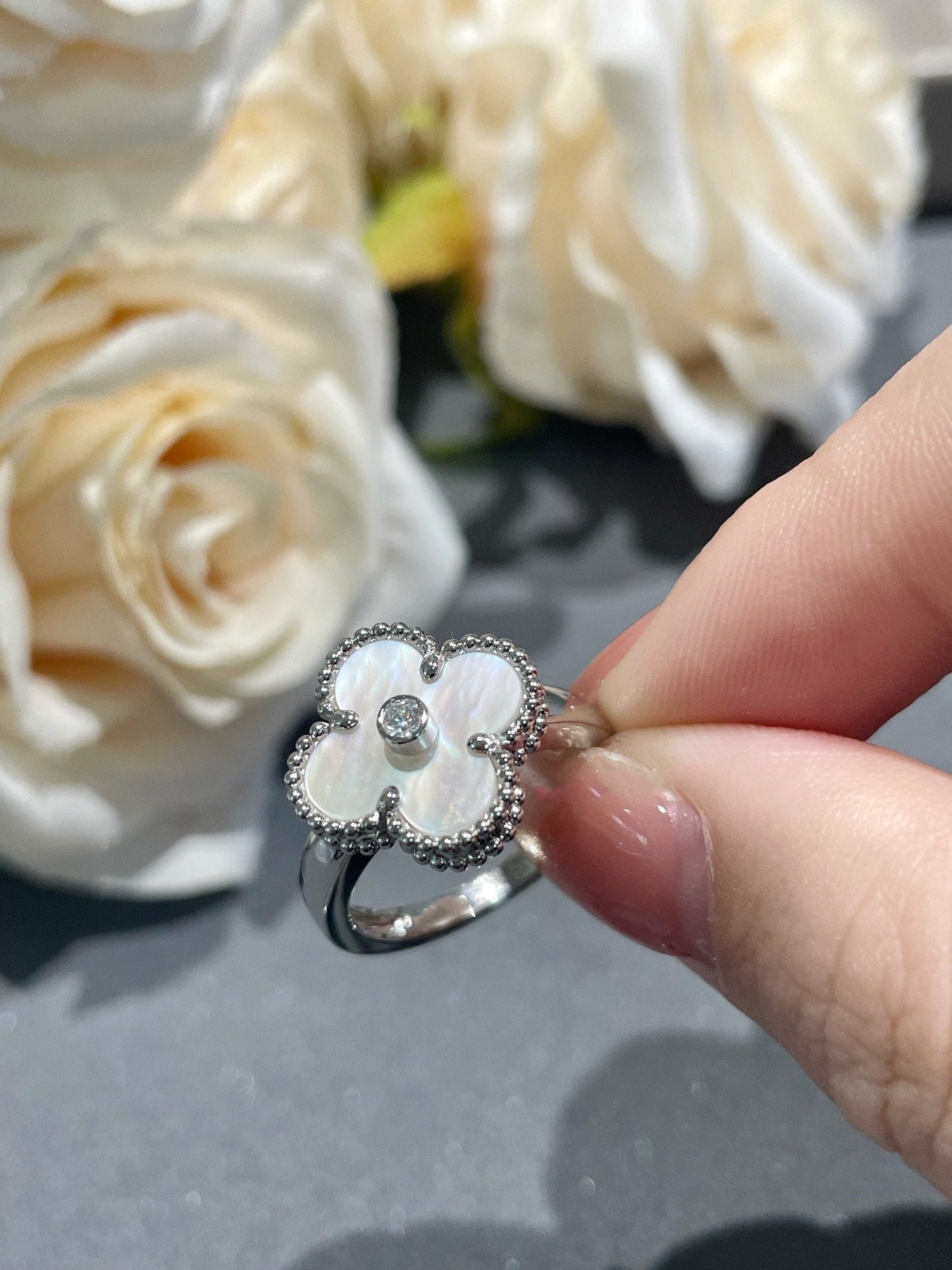 [Angela Jewellery]CLOVER SILVER MOP DIAMOND RING