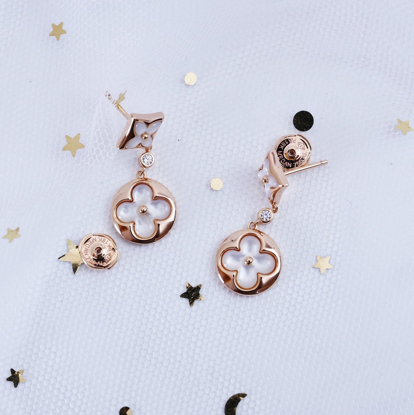 [Angela Jewellery]STAR AND SUN PINK GOLD MOP DROP EARRINGS