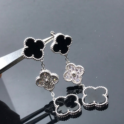 [Angela Jewellery]CLOVER 3 MOTIF DIAMOND ONYX SILVER EARRINGS