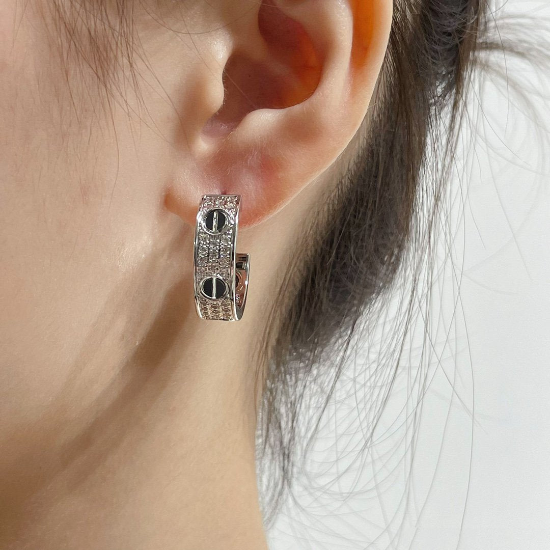 [Angela Jewellery]LOVE CERAMIC DIAMOND PAVED SILVER EARRINGS