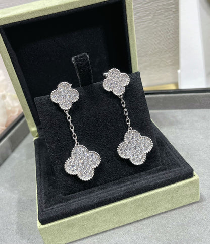 [Angela Jewellery]CLOVER 2 MOTIFS DIAMOND PAVED SILVER EARRINGS