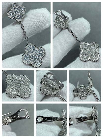 [Angela Jewellery]CLOVER 2 MOTIFS DIAMOND PAVED SILVER EARRINGS