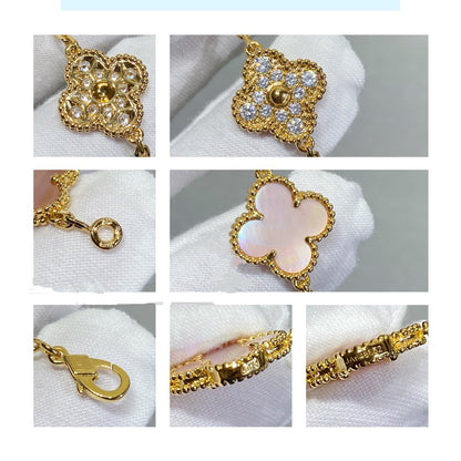 [Angela Jewellery]CLOVER 5 MOTIF DIAMOND PINK MOP PINK GOLD BRACELET
