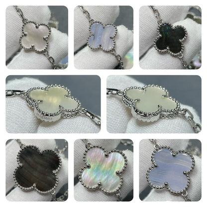 [Angela Jewellery]CLOVER 16 MOTIF CHALCEDONY MOP SILVER NECKLACE