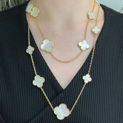 [Angela Jewellery]CLOVER 16 MOTIF WHITE MOP GOLD NECKLACE