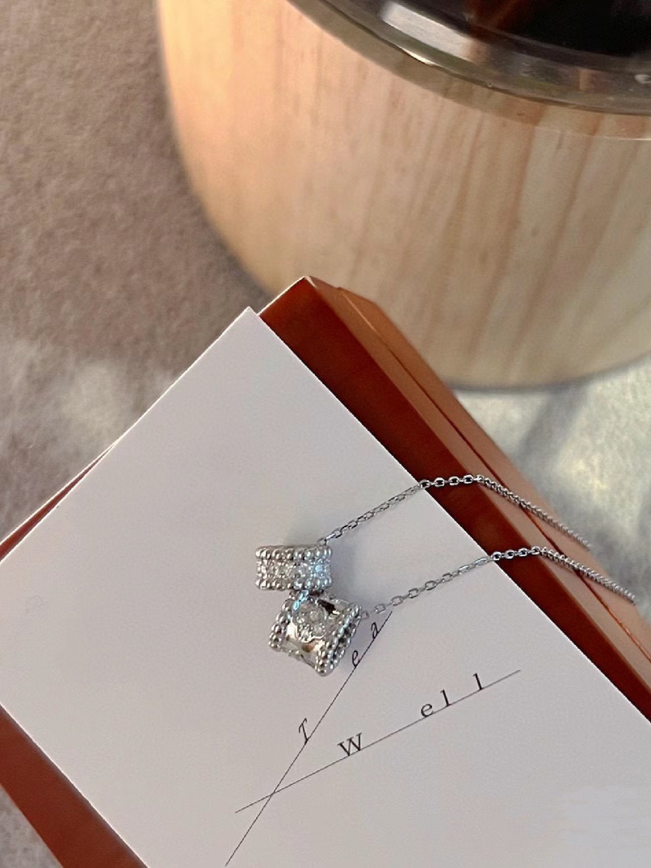 [Angela Jewellery]PERLEE DOUBLE PENDANT SILVER DIAMOND NECKLACE