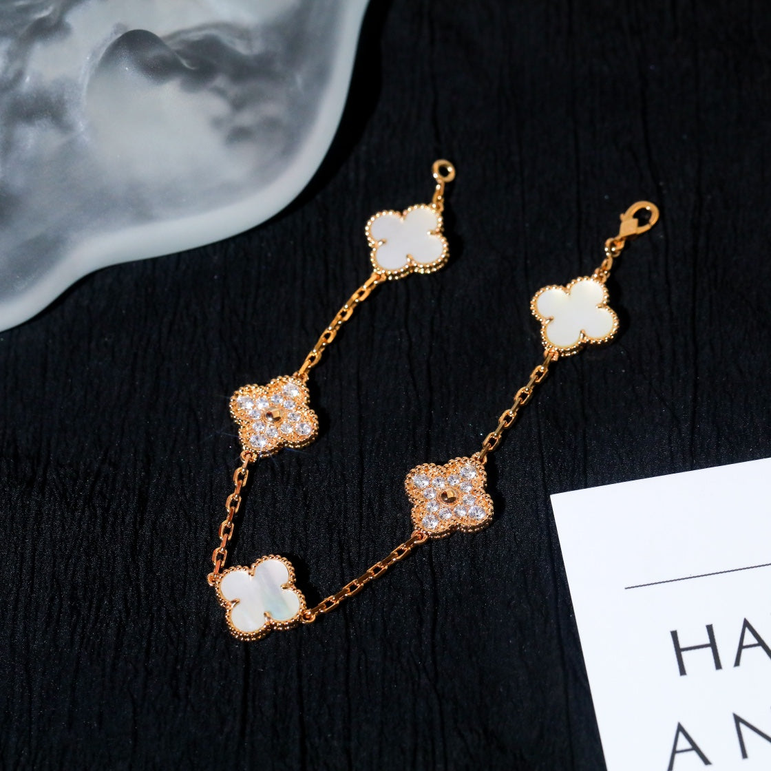 [Angela Jewellery]CLOVER BRACELET 5 MOTIF WHITE MOP DIAMOND