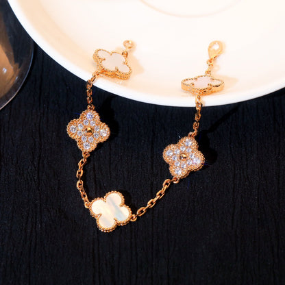 [Angela Jewellery]CLOVER BRACELET 5 MOTIF WHITE MOP DIAMOND