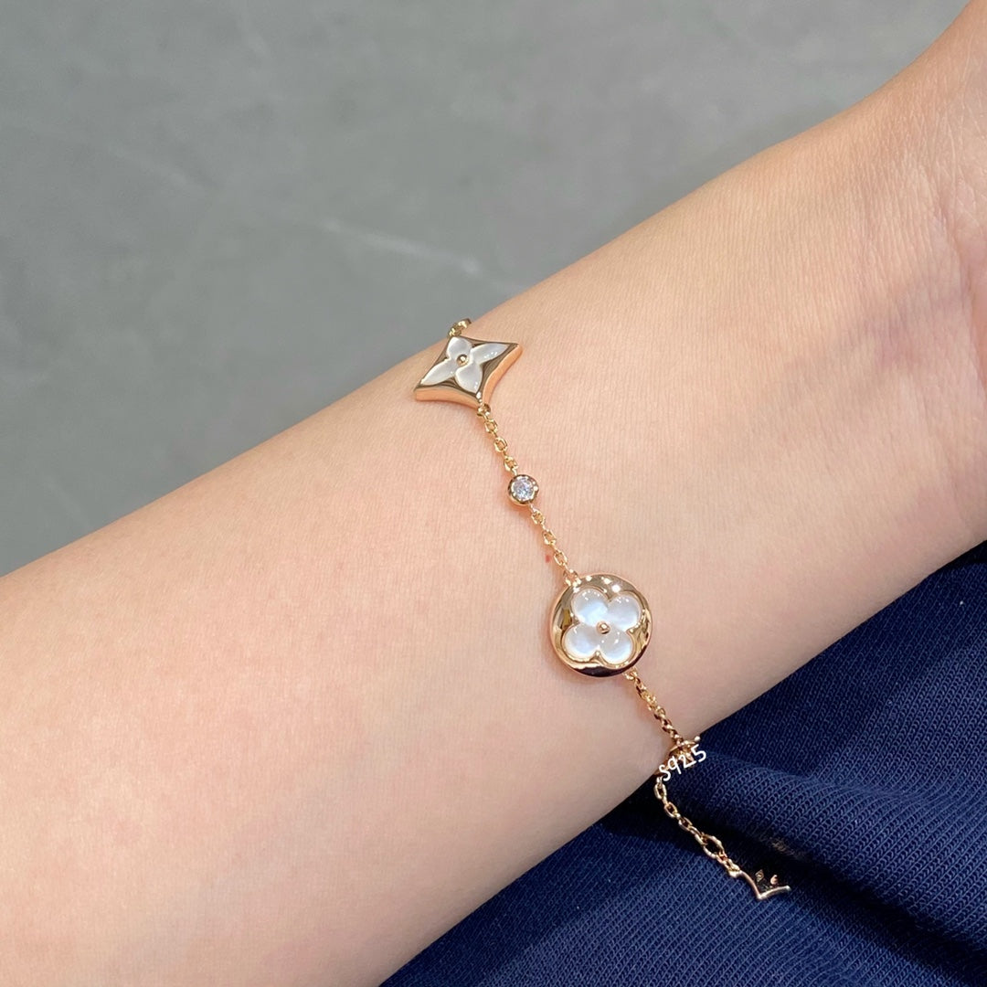 [Angela Jewellery]STAR AND SUN 4 MOTIF WHITE MOP PINK GOLD BRACELET