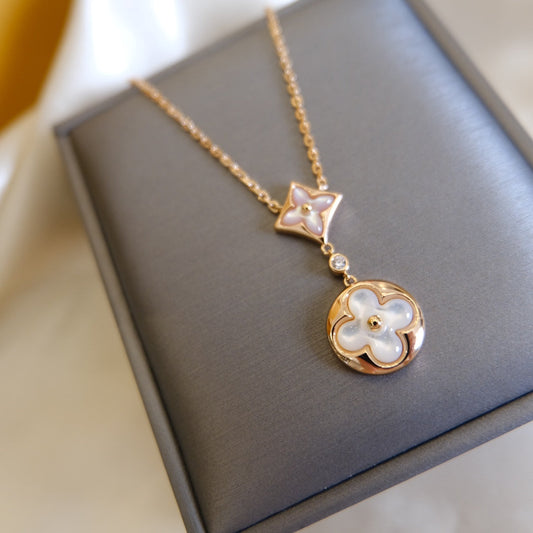 [Angela Jewellery]STAR AND SUN WHITE MOP 2 MOTIF PINK GOLD NECKLACE