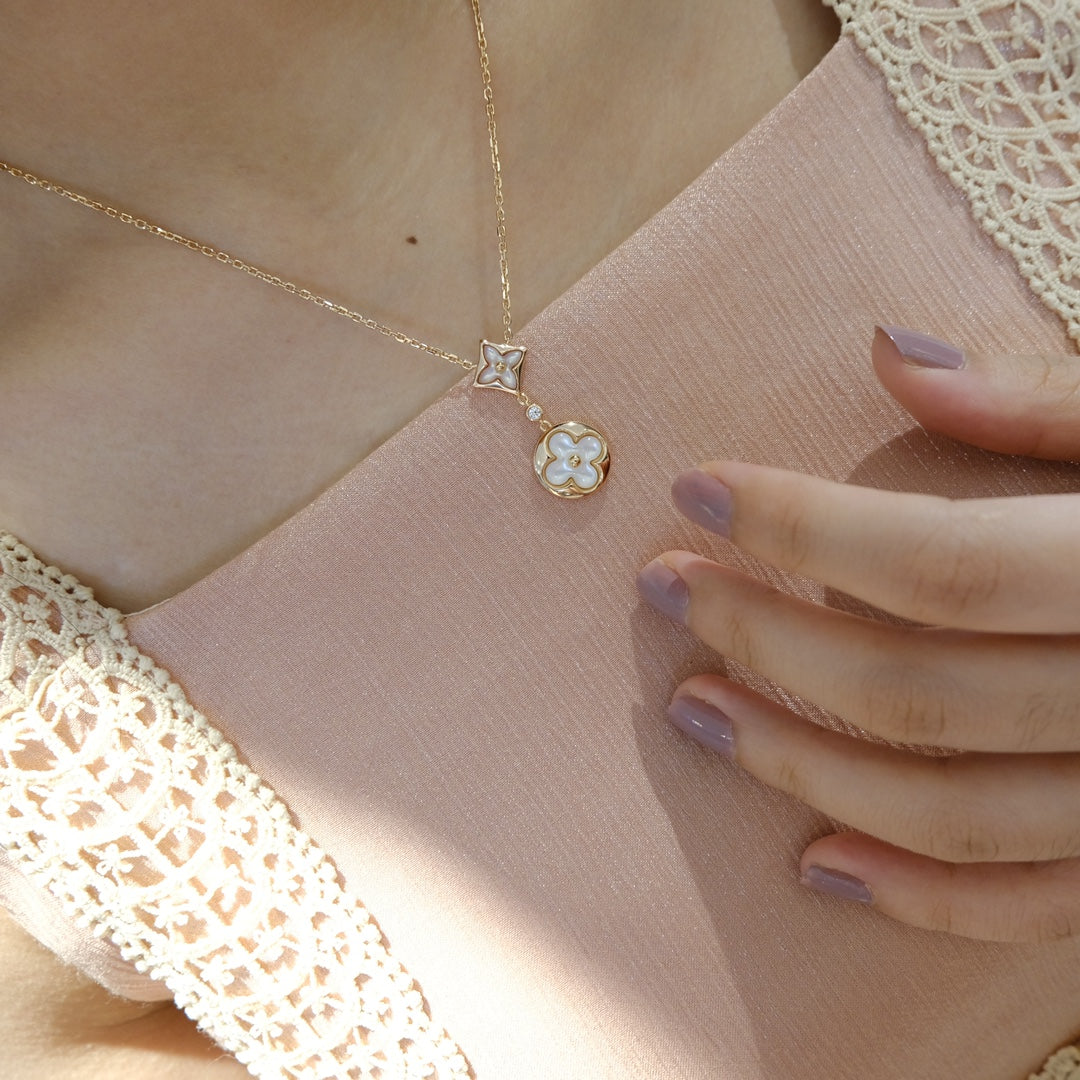 [Angela Jewellery]STAR AND SUN WHITE MOP 2 MOTIF PINK GOLD NECKLACE