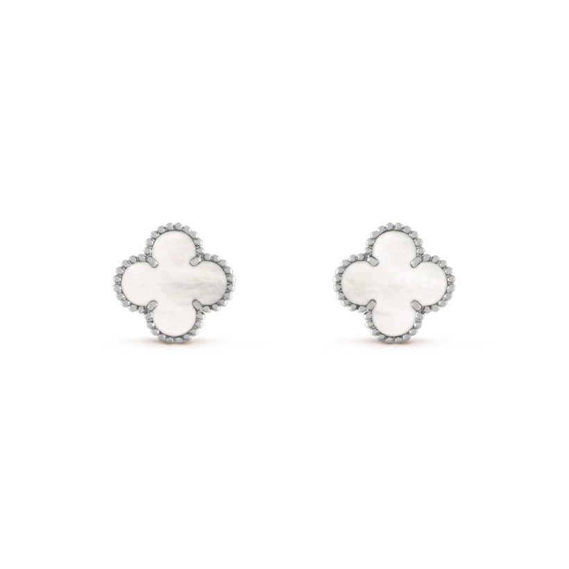 [Angela Jewellery]CLOVER MEDIUM 1 MOTIFS  WHITE MOP EARRINGS SILVER