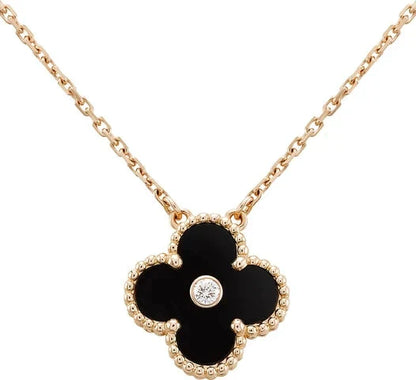 [Angela Jewellery]CLOVER 15MM DIAMOND ONYX NECKLACE