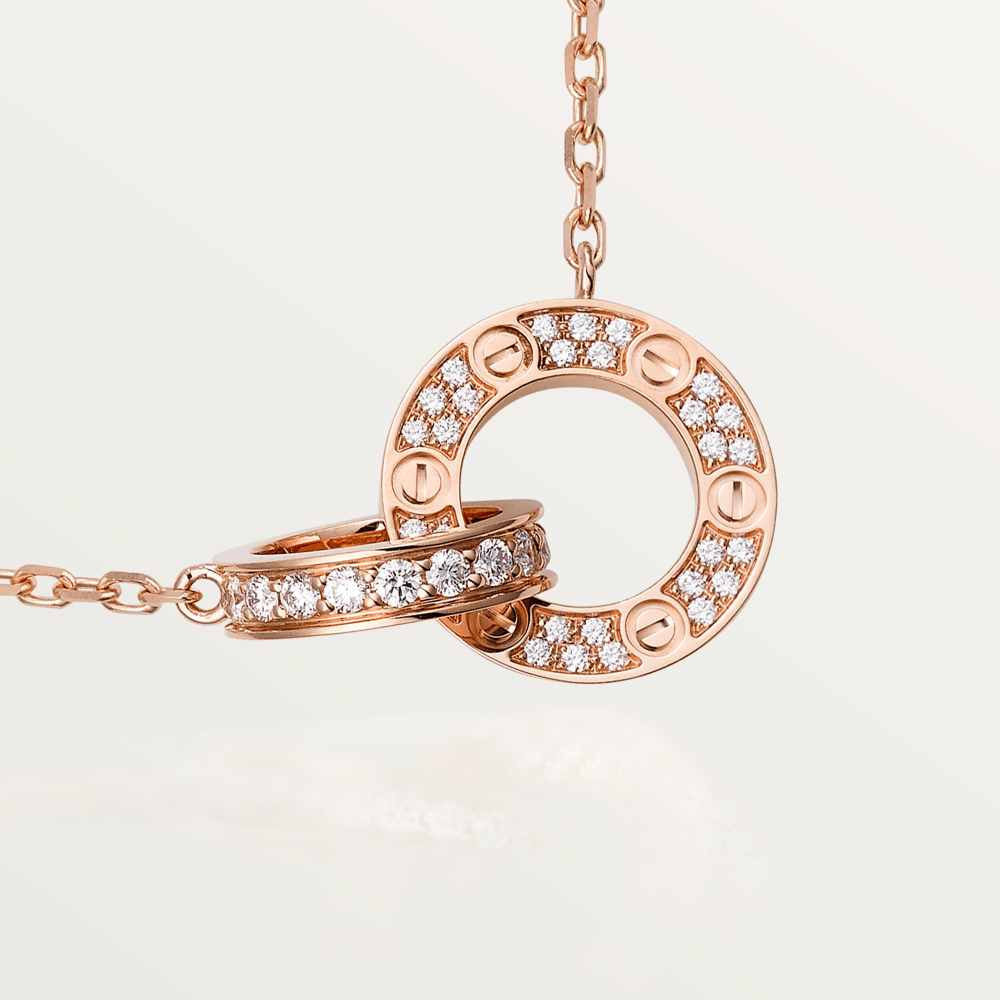 [Angela Jewellery]LOVE 7.6MM NECKLACE ROSE GOLD AND SILVER  FULL DIAMOND