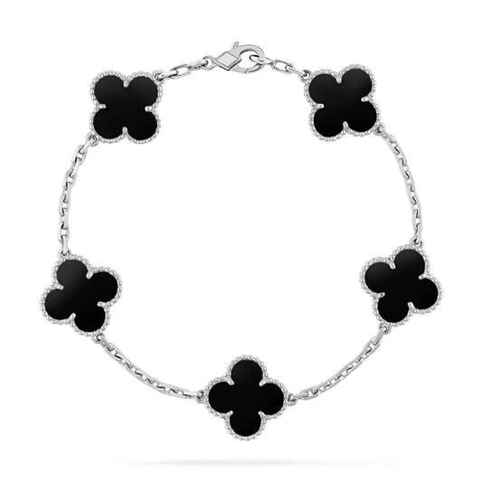 [Angela Jewellery]CLOVER 5 MOTIF ONYXS  BRACELET SILVER
