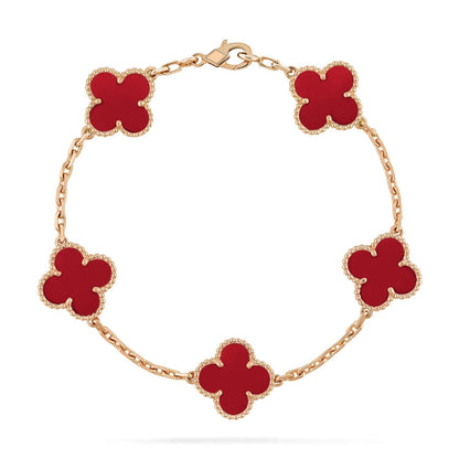 [Angela Jewellery]CLOVER 5 MOTIFS RED AGATE  BRACELET