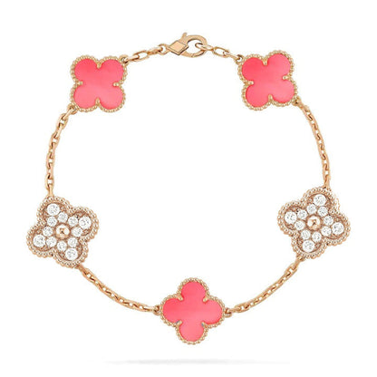 [Angela Jewellery]CLOVER 5 MOTIF DIAMOND PINK MOP PINK GOLD BRACELET