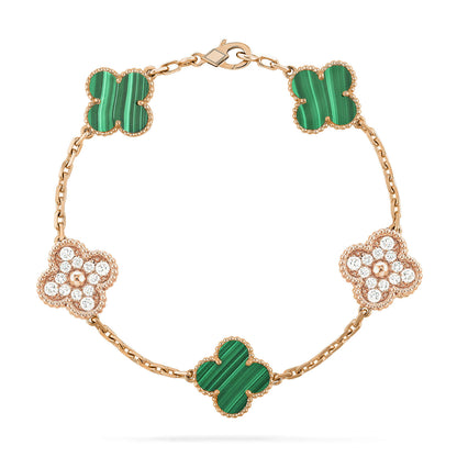 [Angela Jewellery]CLOVER  5 MOTIF MALACHITE DIAMOND BRACELET